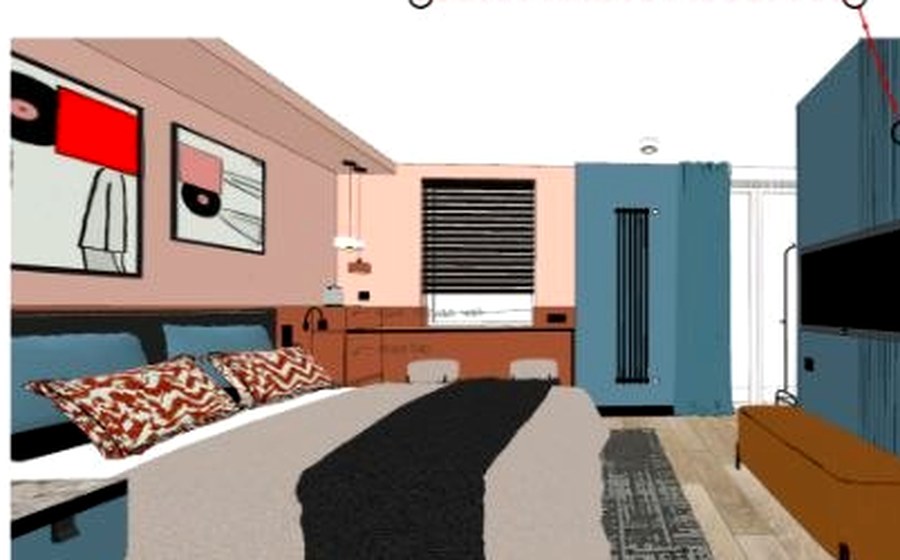 Дизайн-проект апартамента 1 ЖК Фридланд: кровать, кухня и ТВ-зона